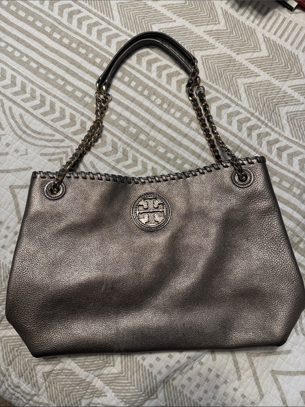 Tory Burch Metallic Bronze Chain-Handle Tote